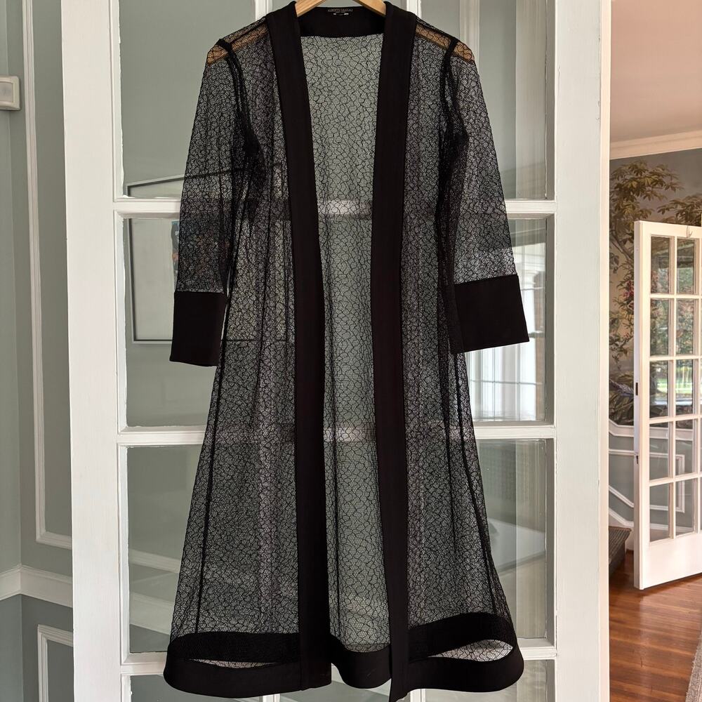 Alberto Makali Black Sheer Mesh Lace Long Duster Art-to-Wear Size M